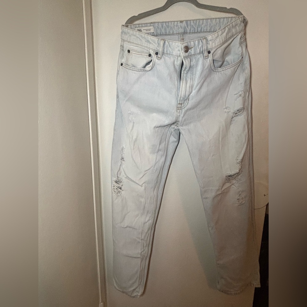 Zara Men's Light Blue Ripped Skinny Jeans